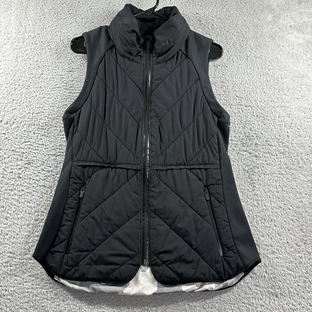 Athleta Primaloft Puffer Vest Womens Small Black Quilt‎ Hooded Pockets